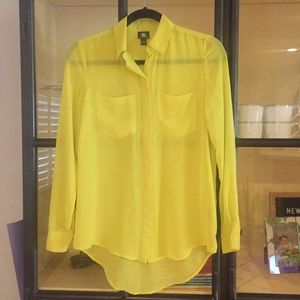 Rock & Republic sheer chartreuse blouse